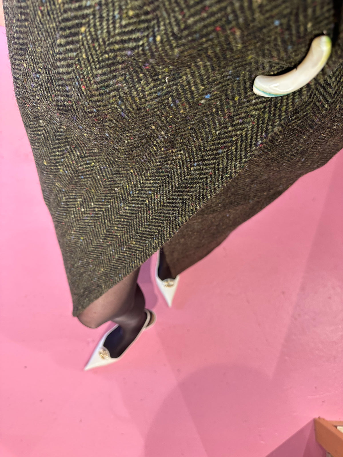 Model wearing Aoife Mc Namara Burren Long Coat 