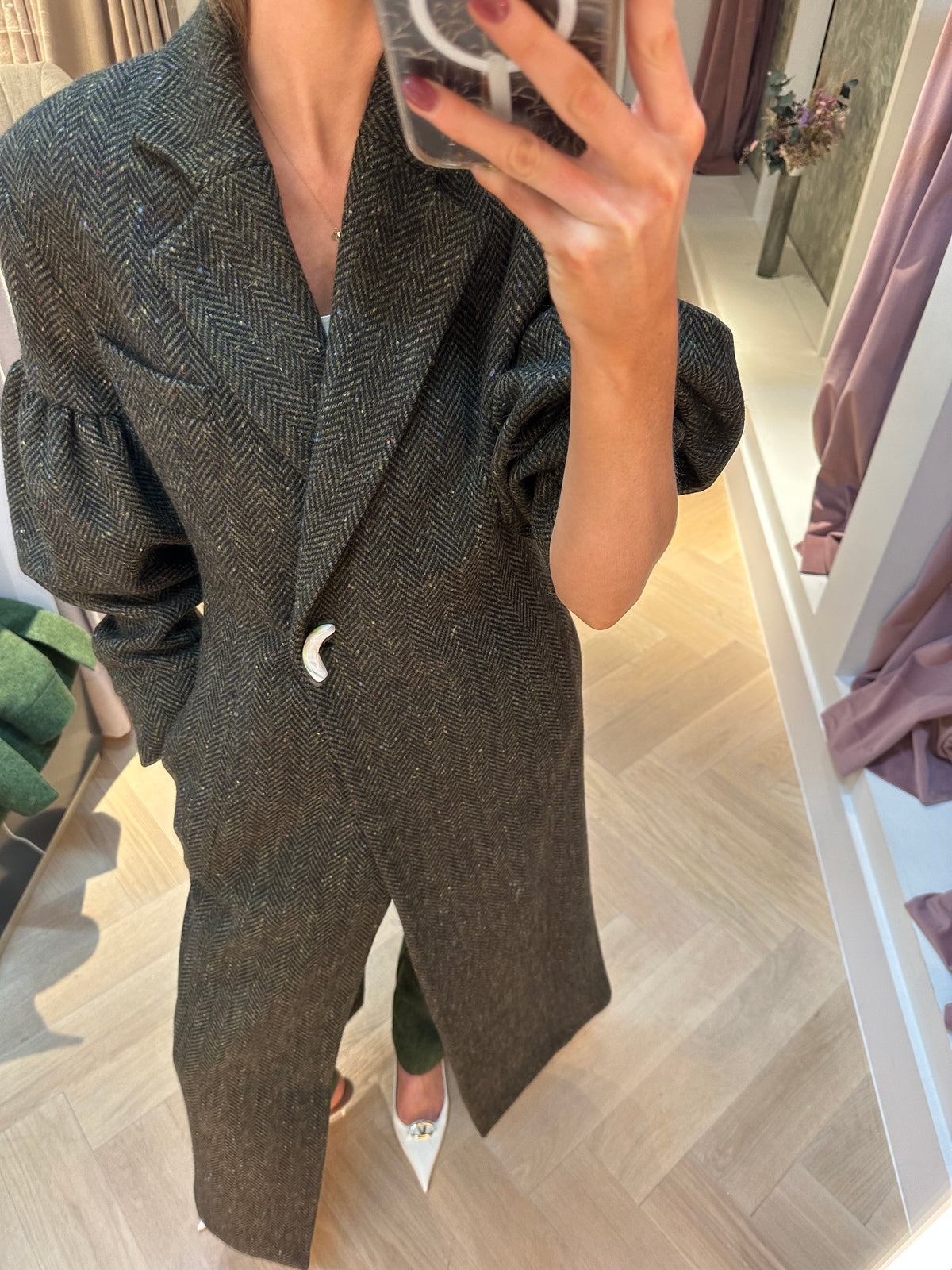 Model wearing Aoife Mc Namara Burren Long Coat 