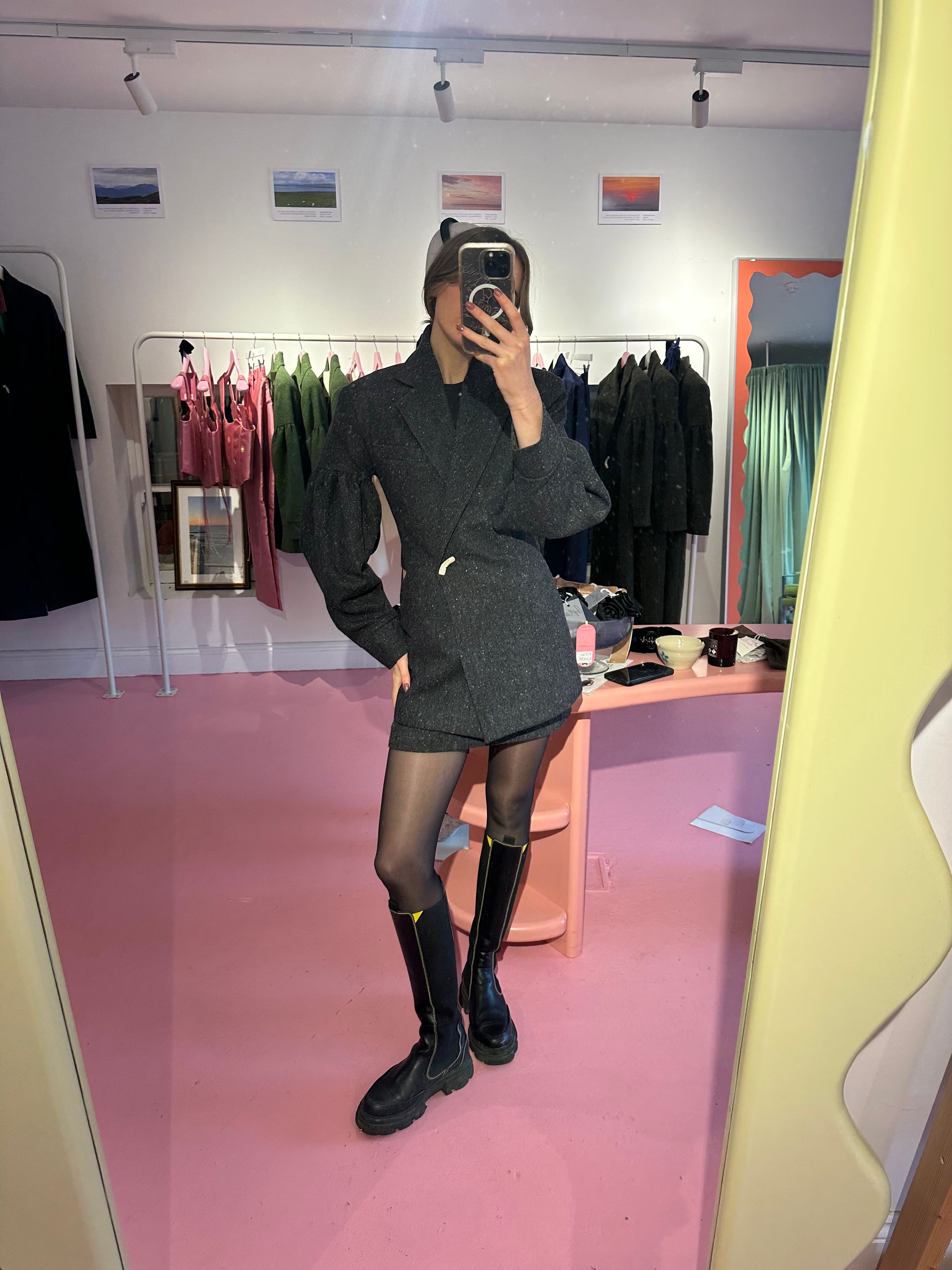 Model wearing Aoife Mc Namara Burren Short Coat 