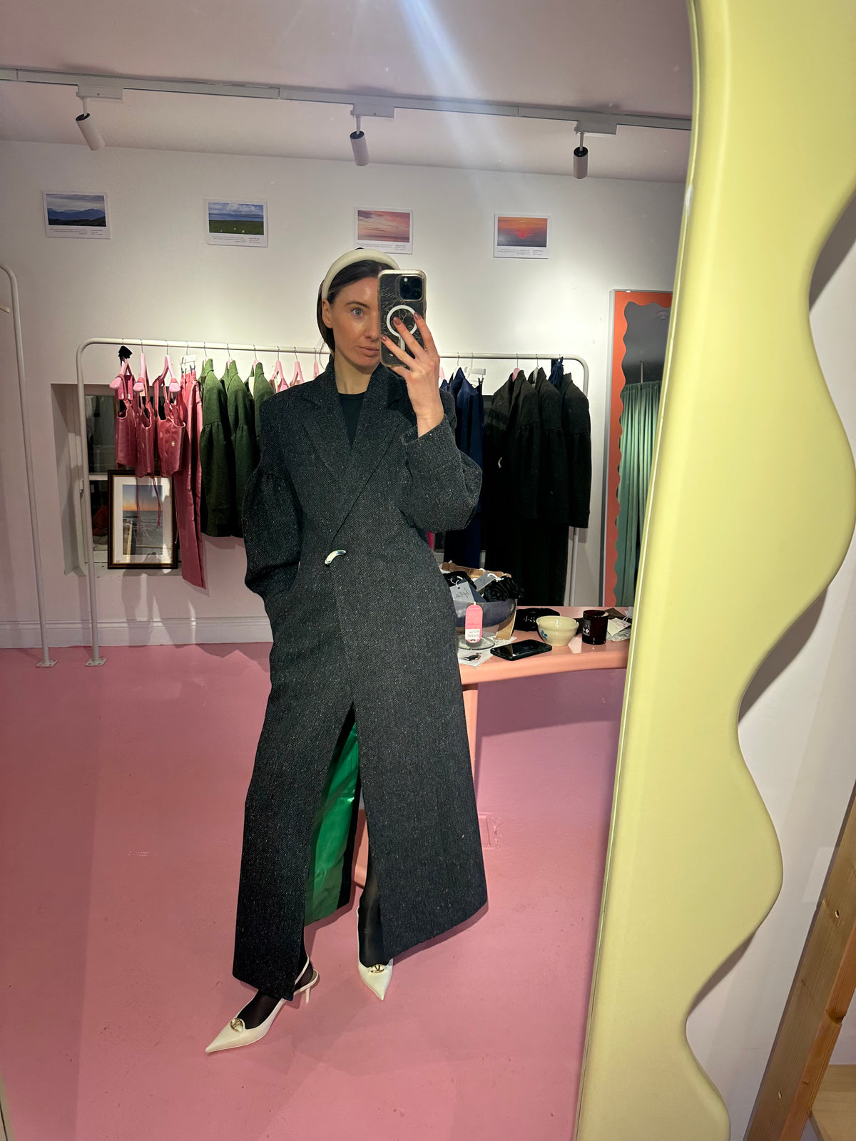 Model wearing Aoife Mc Namara Burren Long Coat 