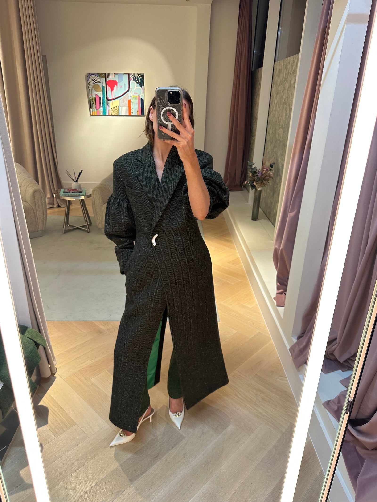 Model wearing Aoife Mc Namara Long Coat 