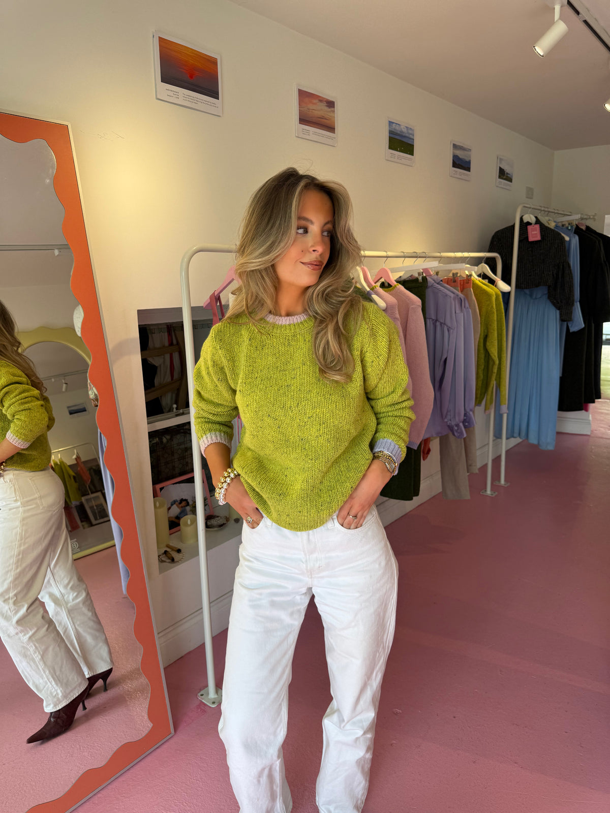 Kate O Connell wears her Wild Meadows Green Jumper in Aoife&#39;s Cottage Adare 