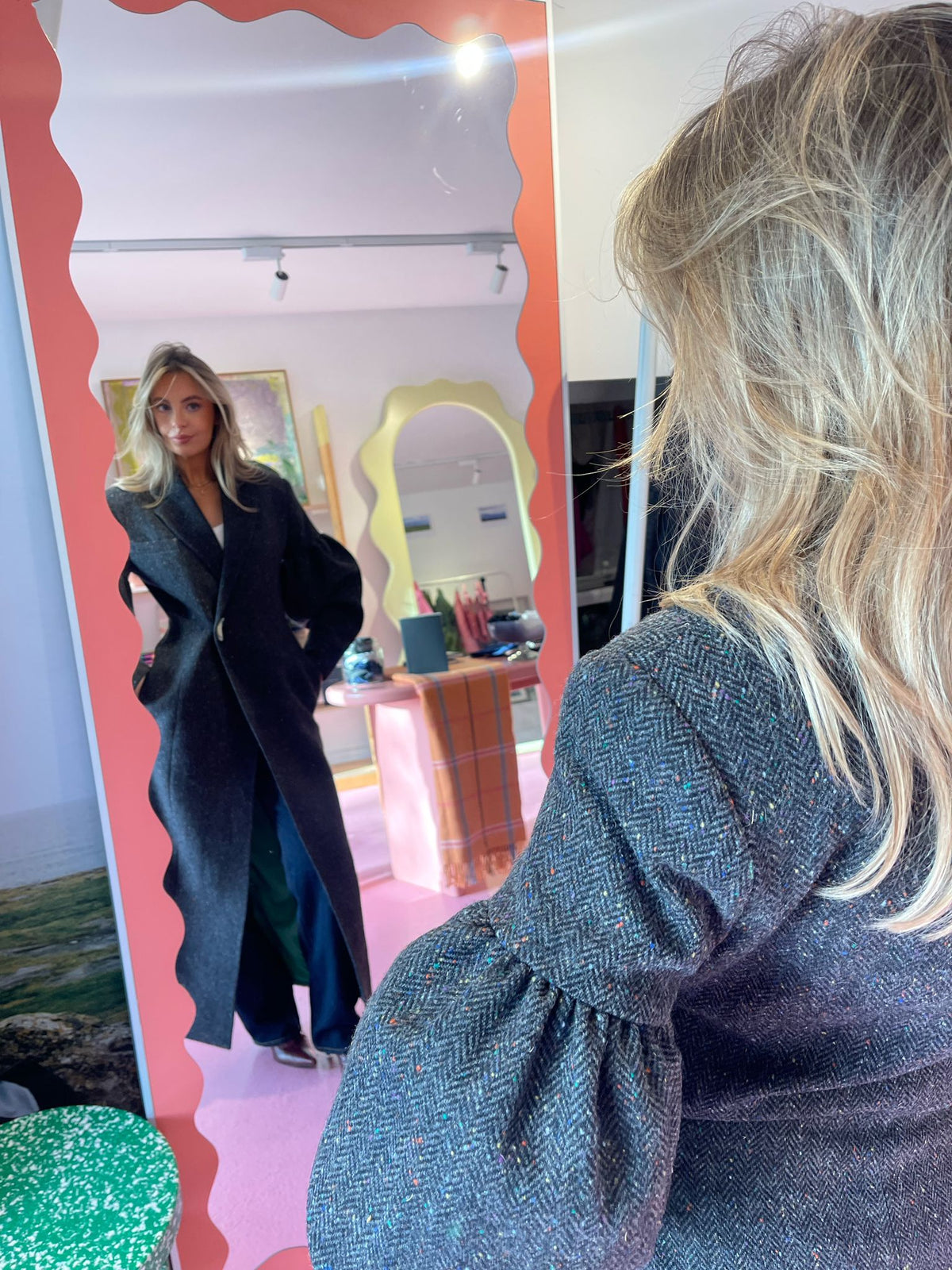 Model wearing Aoife Mc Namara Burren Long Coat 