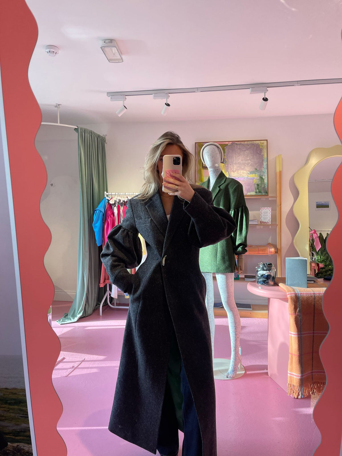Model wearing Aoife Mc Namara Burren Long Coat 