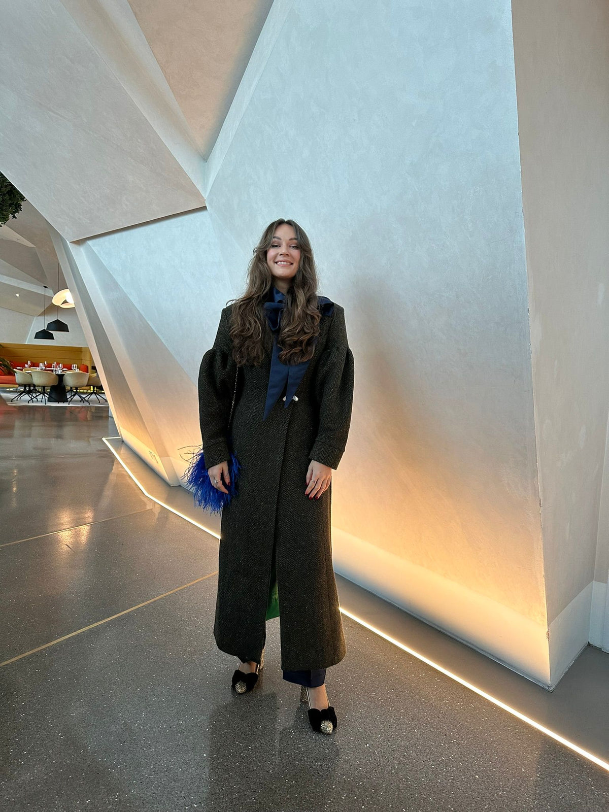 Model wearing Aoife Mc Namara Burren Long Coat 