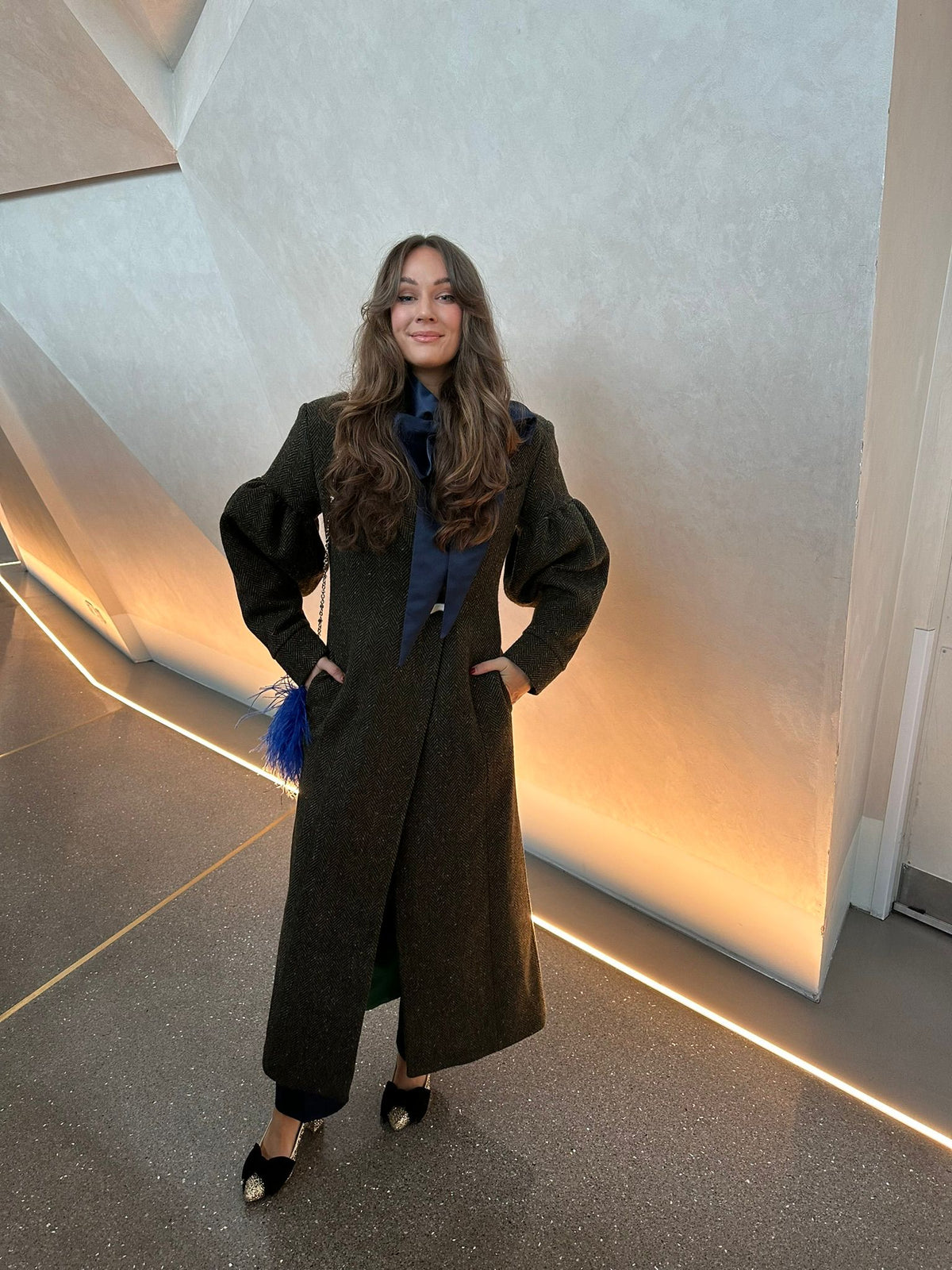 Model wearing Aoife Mc Namara Burren Long Coat 