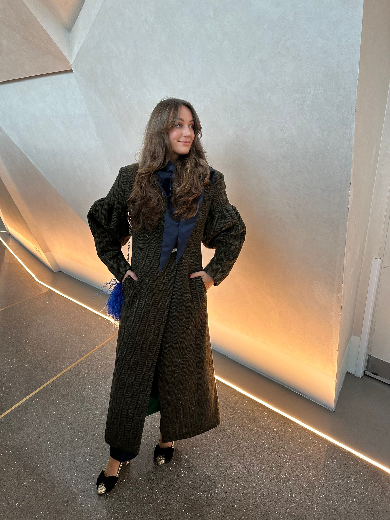 Model wearing Aoife Mc Namara Long Coat 