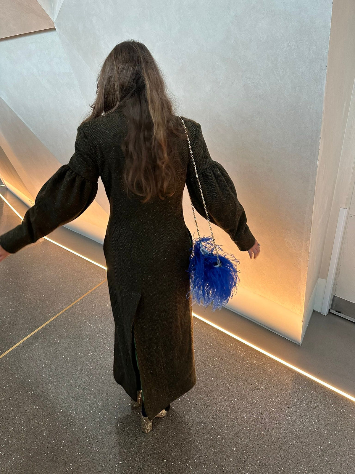 Rear view of Aoife Mc Namara Burren Long Coat 